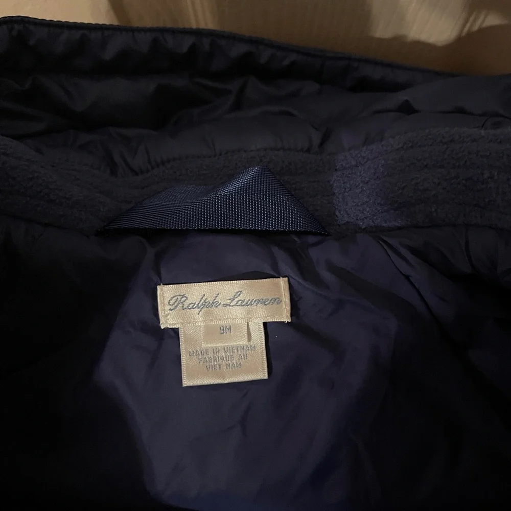 Ralph Lauren baby girls' rugby quilted down jacket in pink and navy blue. Sz 9M. - Picture 6 of 8